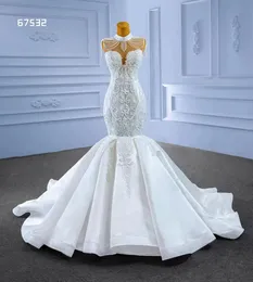 Denizkızı gelinlik yüksek boyun işlemeli sevgilim kuyruk elbise kadınlar düğün büyüleyici sm67532