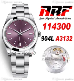 ARF 39mm 114300 SH3132 Automatic Mens Watch Polished Bezel Red Grape Dial Stick Markers 904L Steel OysterSteel Bracelet Super Edition Same Series Card Puretime C3