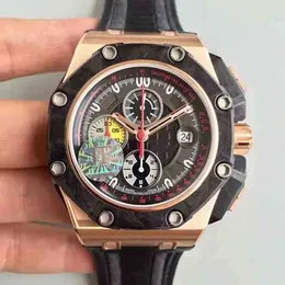 2023 Reloj de diseño de lujo 44 mm Cronógrafo Reloj para hombres Cristal de zafiro Reloj de pulsera de calidad superior Bisel de carbono forjado Deporte Relojes Big Guy QLKO