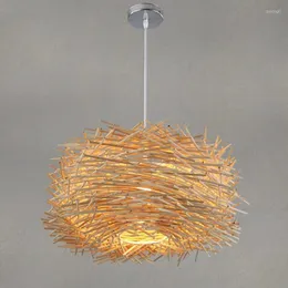 Pendelleuchten Korblampe Handgefertigte Suspension Vintage Vogelnestform Hängende Beleuchtung für Restaurant Nordische Leuchten