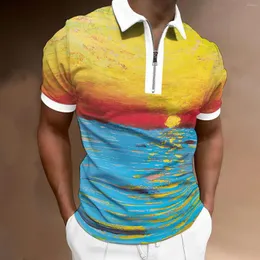 Polos pour hommes 2022 été chemise à glissière hommes grand célèbre peinture à l'huile impression vêtements homme t-shirt hauts mode T-shirt marques chemises