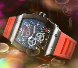 Premium Herren-Armbanduhr mit Batterie-Chronograph und Quarzwerk, 43 mm Band, Gummigürtel, Iced Out, Hip-Hop-Skelett, Hardex-Glas, Krimi-Armbanduhr