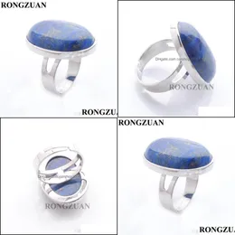 Solitaire Ring Weddingring Moda Takı Kadınlar İçin Doğal Taş Halkalar Oval Şekli Lapis Lazi Boncuk Sier Kaplama Renk DX CARSHOP2006 DHDXW