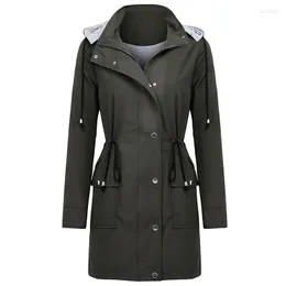 Women's Trench Coats Women's Trade Style Leisure Hooded Accept Waist Rainwear Ms Long Windbreaker Rain Jackes 2022 Fashion Women Blous