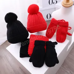 3st Winter baby hatt halsdukhandskar set plysch foder varma barn beanie nack varmare snö utomhus barn mössor för flickor pojkar 1-5 år