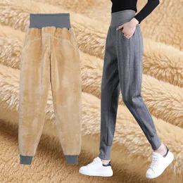 Kvinnor Pants Women's Capris Peledress joggare kvinnor tjocka varma vinter tröjor hög midja sammet fleece kvinnliga byxor sport