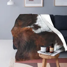 Koce polar Scottish Highland Cowhide Cowhide 3D Tekstura Rzuć koc ciepła flanelowa zwierzęca skóra skóra na łóżko kołdra