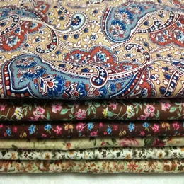 Clothing Fabric 50x145cm Royal Brown Beige Blooming Flower Printed Cotton Poplin Floral Patchwork Baby Cloth Dress Quilting Bedding