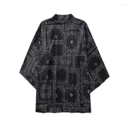 Chemises décontractées pour hommes Hommes Hommes Lâche Style Ethnique Impression Kimono Ouvert Avant Manches Cinq Points Japonais Cover Up Cardigan Chemise