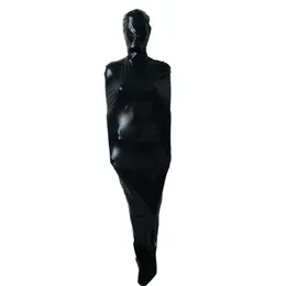 Women's Sexy Catsuit Costumes black mummy full bodysuit Shiny Metallic Spandex Zentai suit adult cosplay Fancy Dress without inner sleeve