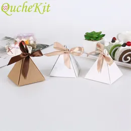 Embrulho de presente 50/100pcs Triângulo Caixa de doces de marmorete DIY Kraft Paper Valentine Chocolate Boxes Packaging Year Wedding Decoration 220913