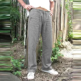 Męskie spodnie męskie letnie bawełniane bawełniane lniane luźne spustę jogi sznurka