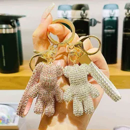 Keychains Charm Rhinestone Cartoon Bear Keychain Pendant For Women Bag Men Car Key Chain Accessories Girl Gift Anime Animal Metal Keyring T220909