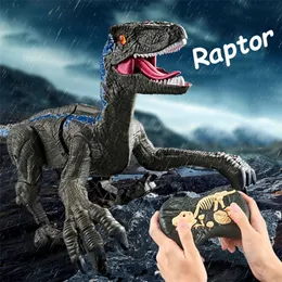 ElectricRC Animals 24 GHz RC Simulation Dinosaur RC Velociraptor Intelligent fjärrkontroll Dinosauria Toy med LED -ljus BROARING GENT till barn 220913