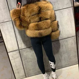 الفراء للسيدات 2022 جديد Casaco Feminino Winter Fake Raccoon Fur Jacket Women Fluffy Faux Fur Coat Brown Warm Warm Wark Overcoat G220727
