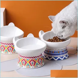 Cat Bowls Fearers Bowls Cat Freeers Ceramic Pet Food Bowl Manity Mant-Indrancing High Foot Meal Drop Drop Drop