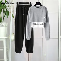 Frauen Zweiteilige Hosen Frauen Trainingsanzug Herbst Top Hosen Anzug Koreanische Mode Elegante Kurze Pullover Hosen Zwei-stück Set weibliche Sportwear 220913