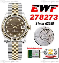 EWF 31MM 278273 ETA A2688自動レディースウォッチ2トーンイエローゴールドブラックモップダイヤモンドダイヤルジュビレステールブレスレットスーパーエディションレディース同シリーズカード