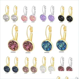 Dangle Chandelier Earring Jewelry Luxury Druzy Stud Earrings 12mm 블링 둥근 수지 석재 Dangle Gold Sier La Mjfashion Dhhjb