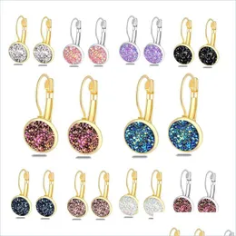 Dangle Avize Küpe Takı Lüks Druzy Stud Küpe 12mm Bling Yuvarlak Reçine Taşı Dungle Sier Kadınlar için La Mjfashion Dhhjb