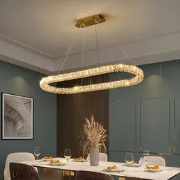 LED 타원형 K9 Crystal Chandeliers 현대 직사각형 펜던트 샹들리에 조명 조명기구 미국인 빛나는 매달려 램프 식당 홈 실내 조명 길이 80cm