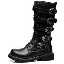 Boots Army Men High Military Combat Metal Buckle Punk Mid Calf Male Motorcykel Lace Up Mens Shoes Rock 220913