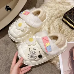 Slippers Mo Dou Plus Winter Warm Women Slippers Waterproof Vamp Cute Rabbit Bear Decoration Indoor Outdoor Shoes Soft Plush Men Slippers 220913