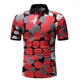 Men's Polos Top Gradient Point Printing Stitching Colors Polyester Slim Short Sleeve Turn-down Collar Shirt For Daily Life
