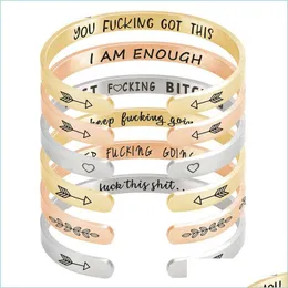 Cuff Fashion 6 mm personalisiertes Manschettenarmband „I Am Enough Best Beaches“ mit Gravur aus Titanstahl, Armreif, Geschenke für Frauen und Mädchen, Bdejewelry Dhqsv