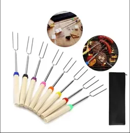 Kitchen Tools 32Inch Barbecue Fork Stainless Steel Marshmallow Roasting Stick Telescoping Smores Skewer For Hot Dog BBQ Picnic Camping AA