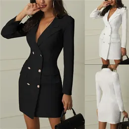 Casual Dresses Women Business Mini Elegant Office Ladies Clothes Double Breast Winter Autumn Female Blazer Vestidos Outwear 220913