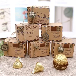 Gift Wrap 100pcs Vintage Favors Kraft Paper Candy Box Travel Theme Airplane Air Mail Gift Packaging Boxes Wedding Souvenirs scatole regalo 220913