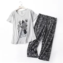 Women's Sleepwear Plus size 130kg pajamas sets women Fashion Printed loose short sleeve cropped trousers cozy sleepwear pyjamas 220913