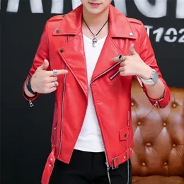 Men's Leather Faux men rivet leather coat lapels young handsome cultivate one's morality character inclined zipper fashion jacket 220913