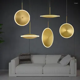 Lampy wiszące l nowoczesne minimalistyczne lekkie luksusowy latający spodek miedziany żyrandol sypialnia nocna kreatywna lampa barka salonu