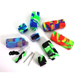 Multifunctional Silicone Collector Kit Set with Titanium Nail Dabber Tools Lanyard Concentrate Container Jar Glass Pipes Kits Herb Snuff Snorter Dab Tool