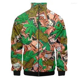 Men's Hoodies CJLM Winter Green Plant Stand-up Collar Jacket Men's Sports Zipper Coat Money Colorful Male Oversize Dropship