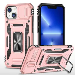 Slider Lens Protection Phone Cases Metal Ring Holder For iphone 14 Pro Max 13 11 Xs XR 8 Multifunctional Armor Drop-resistant Shockproof Cover Hard Shell