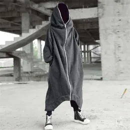 Männer Hoodies Sweatshirts Reißverschluss Lange Kapuze Einfarbig Persönlichkeit Dunkler Stil Ganzkörper Winter Warme Männliche Hip Hop Jacke Plus Größe 5XL 220913