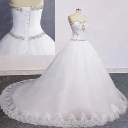 Abito da sposa a trapezio con foto reali 2022 Abito da sposa formale di lusso con strass in pizzo a cuore e perline Nuovo su misura