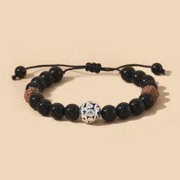 Bangle OAIITE Natural Black Onyx Stone Rudraksha Mala Braccialetti di perline Bracciale intrecciato fatto a mano Gioielli da polso a energia regolabile