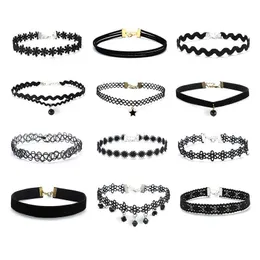 Chokers mti-skikt tatuering choker halsband charm lång tassel justerbara hängsmycken halsband för kvinnor svarta spets chokers dropp d yydhome dhnay