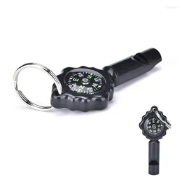 Outdoor Gadgets 12 In 1 Whistle Keychain Compass For Camping Hiking Useful Tools Black Color Wholesale