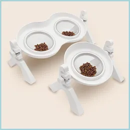 Cat Bowls Feeders Cat Bowls Feeders Double Bowl Dog With Stand Pet Feeding Water Food For Dogs Feeder Product Supplies Drop Delive Dhgnl