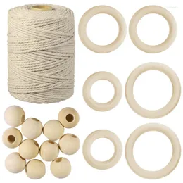 Roupa Fio Supvox 3mm 100 jardas fios de algodão de macramamento natural com 12 pcs de miçangas de madeira 6pcs para artesanato cabides de planta diy