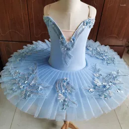 Bühnenkleidung Sky Blue Professionelles Ballettkostüm Klassisches Ballerina-Tutu für Kinder Kinder Erwachsene Pfannkuchentanzkleid Mädchen