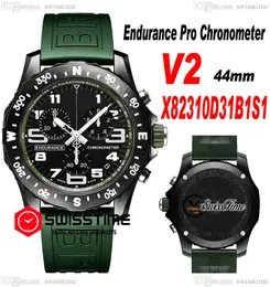 Endurance Pro 44 Miyota Quartz Chronograph Herrklocka V2 X82310D31B1S1 PVD Stål Helsvart Stora nummermarkörer Grönt gummiband Klockor Stoppur Swisstime G7