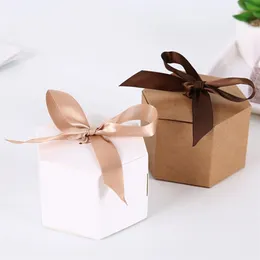 Enrolamento de presentes 25/50pcs Kraft Paper Hexagon Cardboard Box Box Candy Box Diy Biscuit Favor Greis