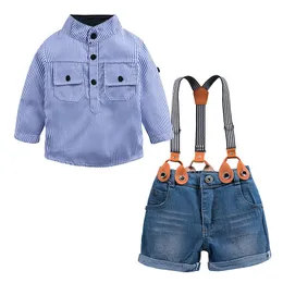 Zestaw ubrania dla dzieci 2pcs niebieska koszula dżinsowe garnitur strój bib