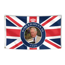 ユニオンジャックフラッグキングチャールズ3ランド私たちの新しい王は旗90x150cmの長い旗を生きる王のお土産旗